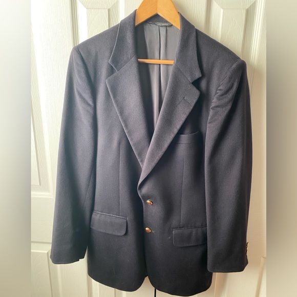 VINTAGE Golden House Navy 100% Loro Piana Cashmere Gold Button Blazer SZ 40R - Picture 1 of 12